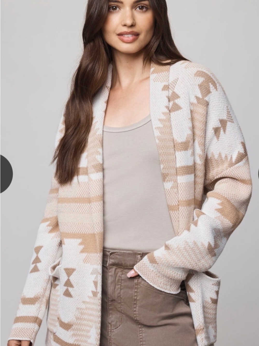 NWOT Jessica Simpson/  Geometric Open-Front Cardigan  - Beige/White…213 Hanger